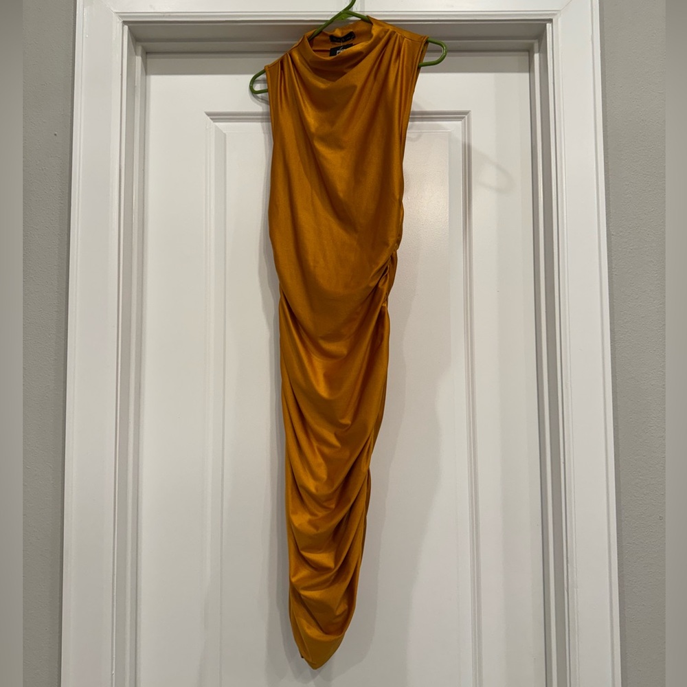 Chic Mustard Yellow Draped Dress
